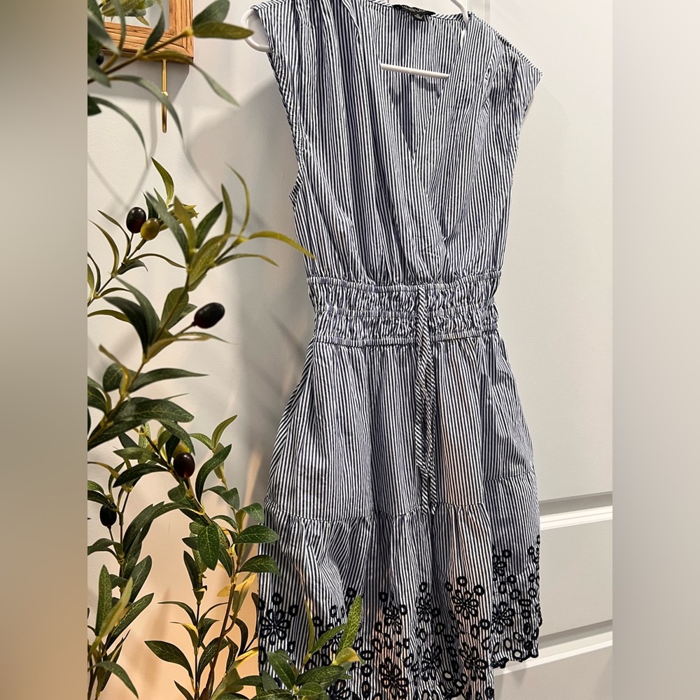 Rachel Zoe Navy & White Striped Tie-Waist Dress with Embroidered Hem